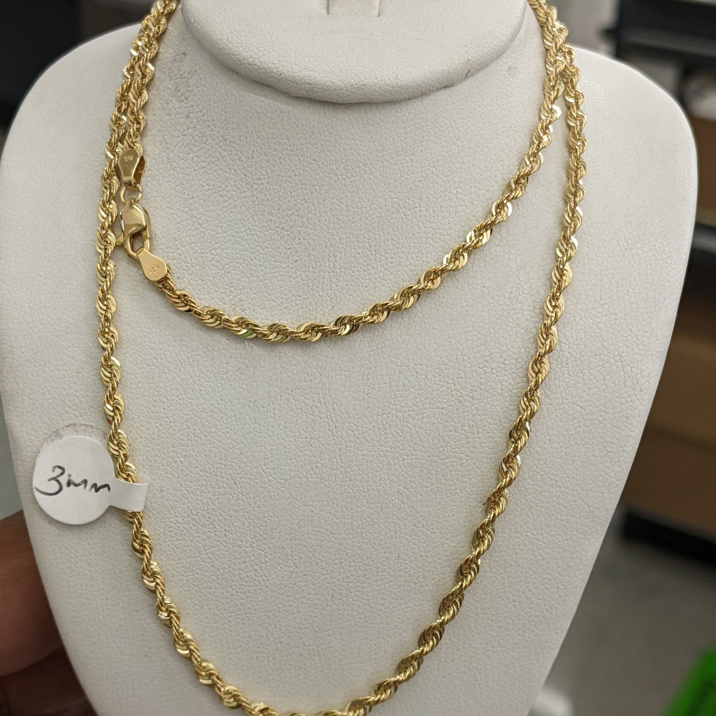 10kt Real Gold Rope Chain 3mm 24 Inch